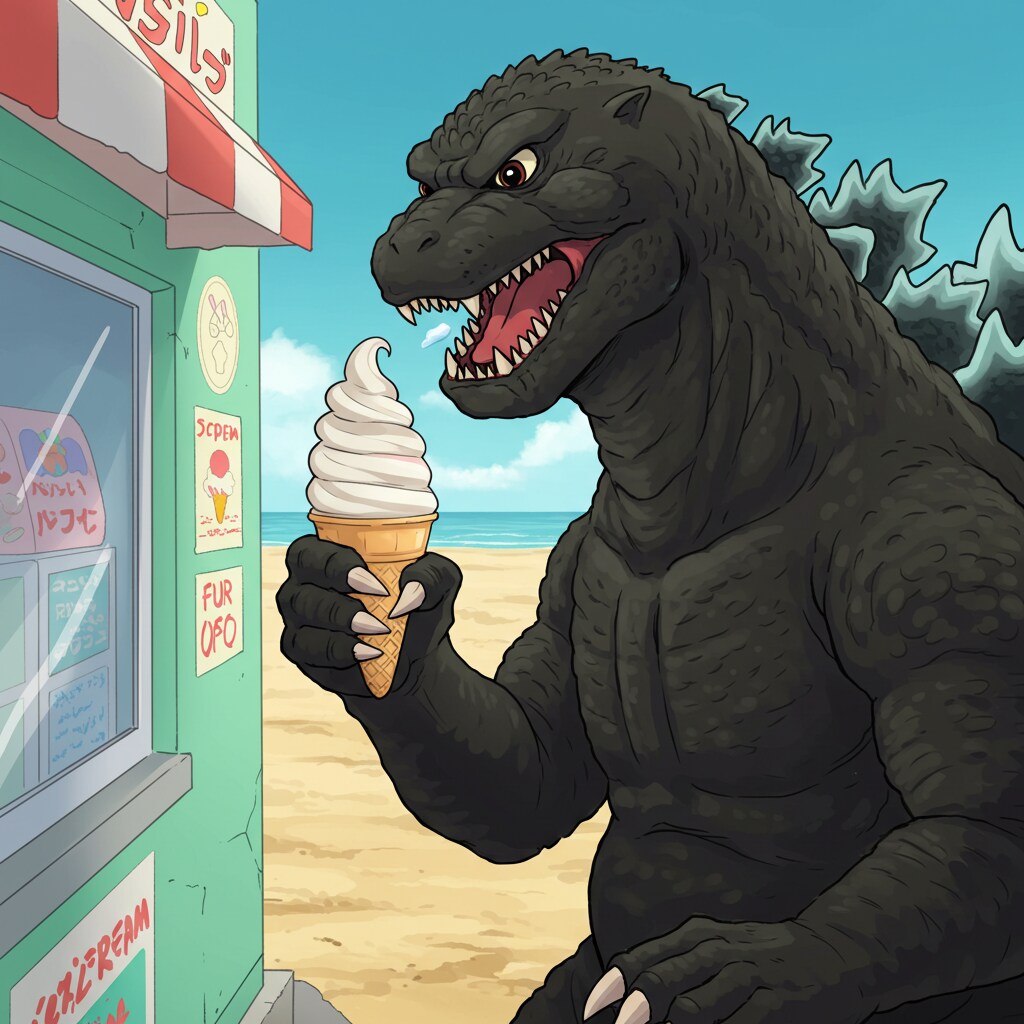 ソフトクリーム大好きなゴジラ