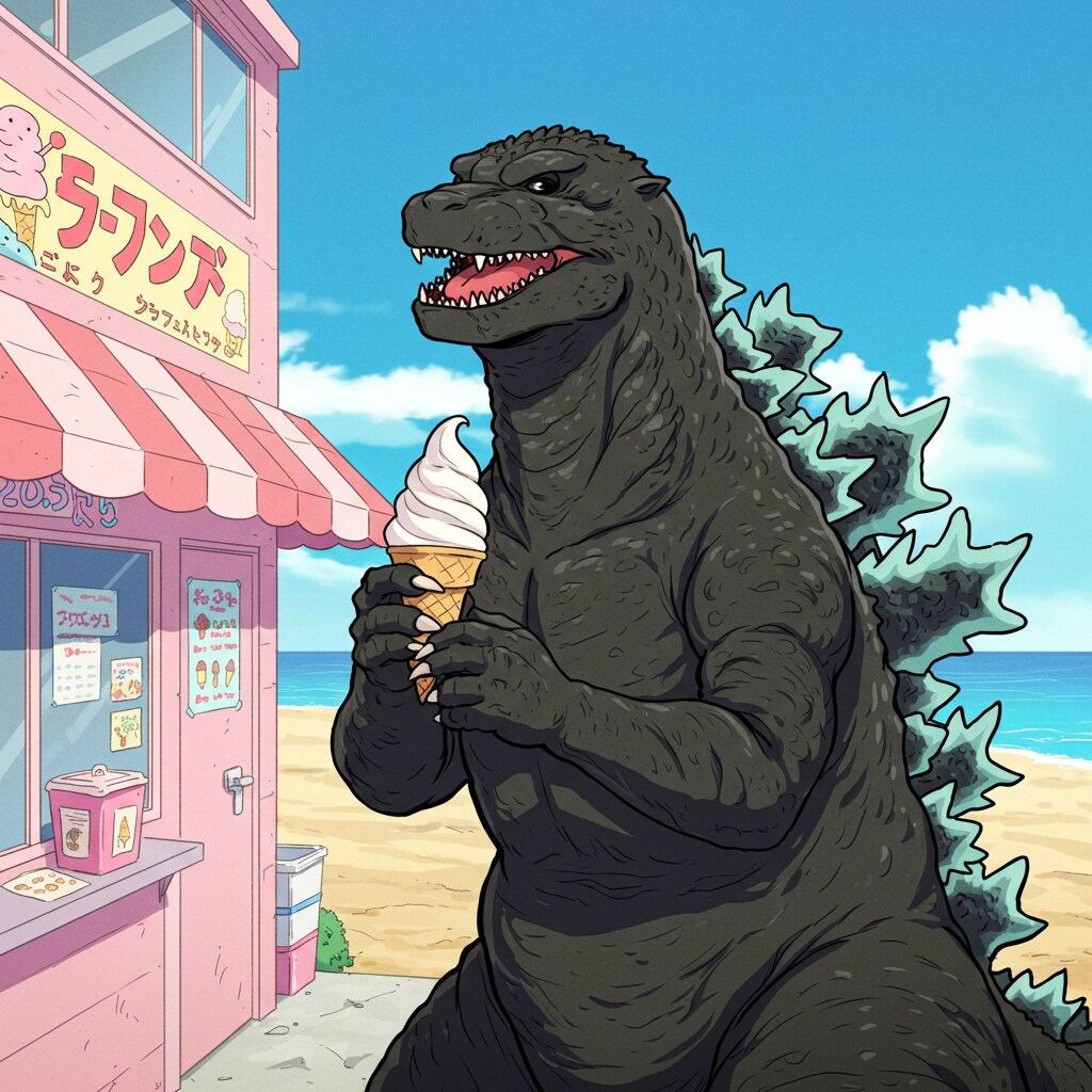 ソフトクリーム大好きなゴジラ