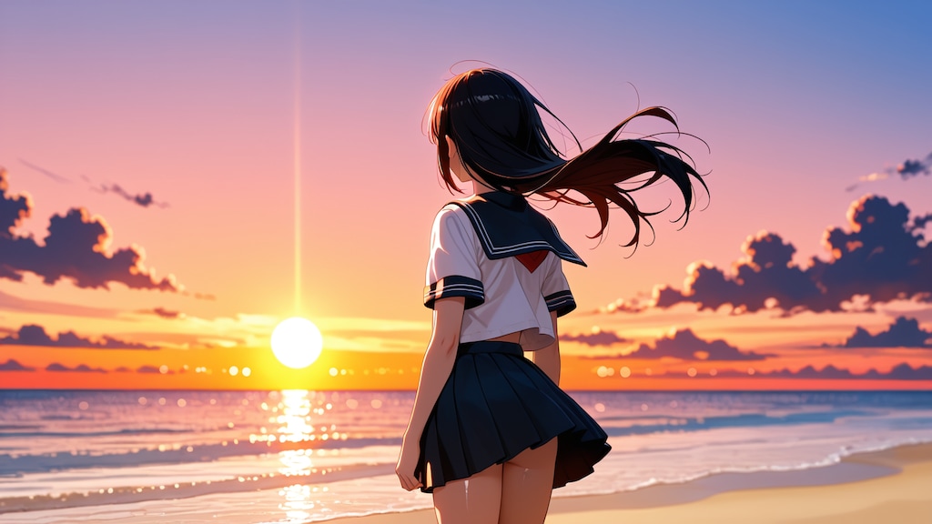 夕暮れの海。