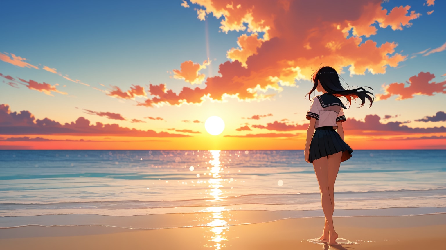 夕暮れの海。