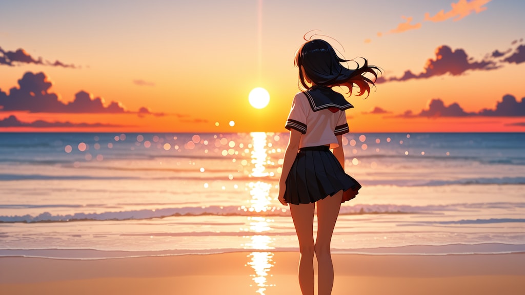 夕暮れの海。