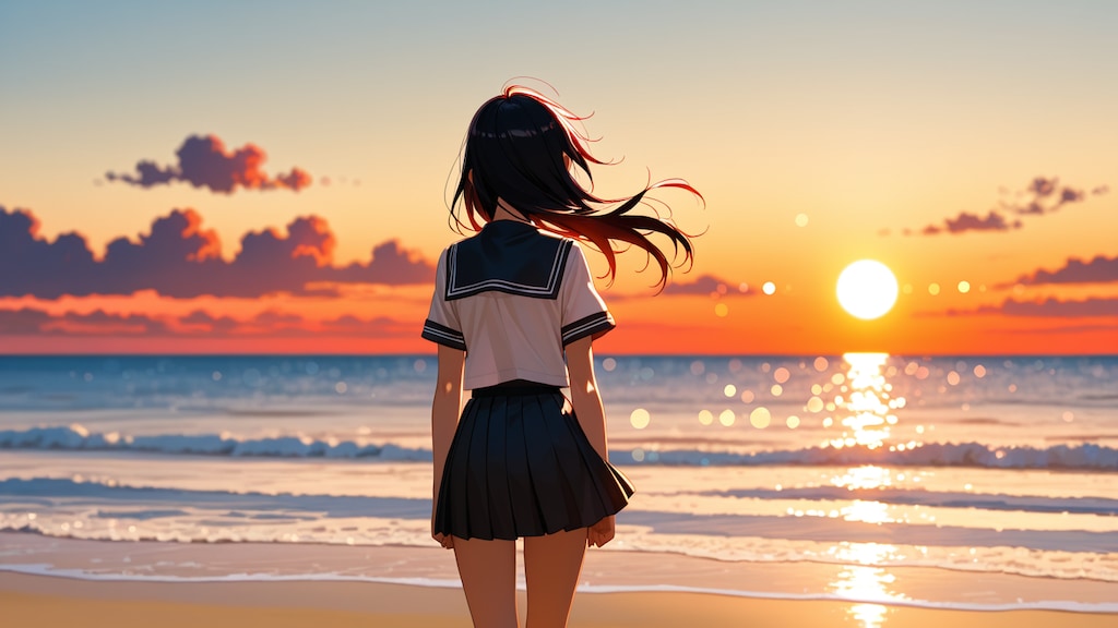 夕暮れの海。
