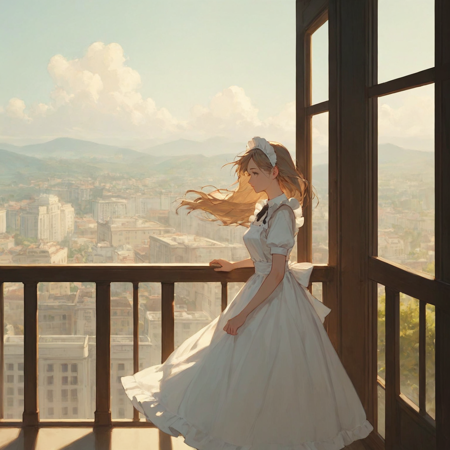ベランダで佇むメイドさん | の人気AIイラスト・グラビア
