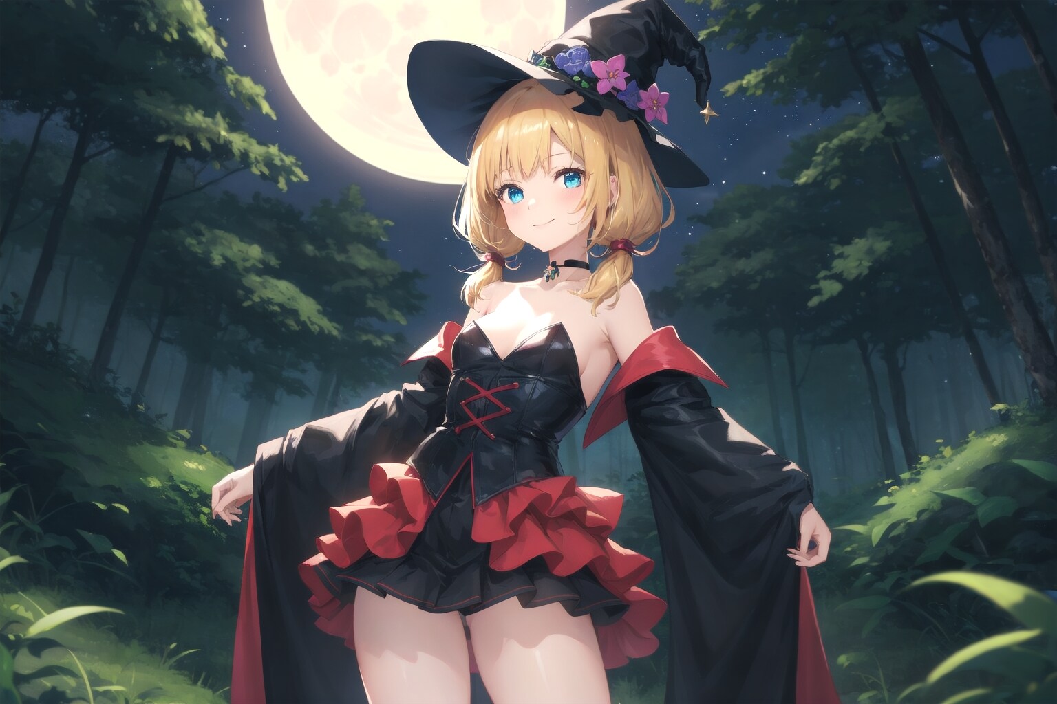 夜の森の妖しい魔法少女 | の人気AIイラスト・グラビア