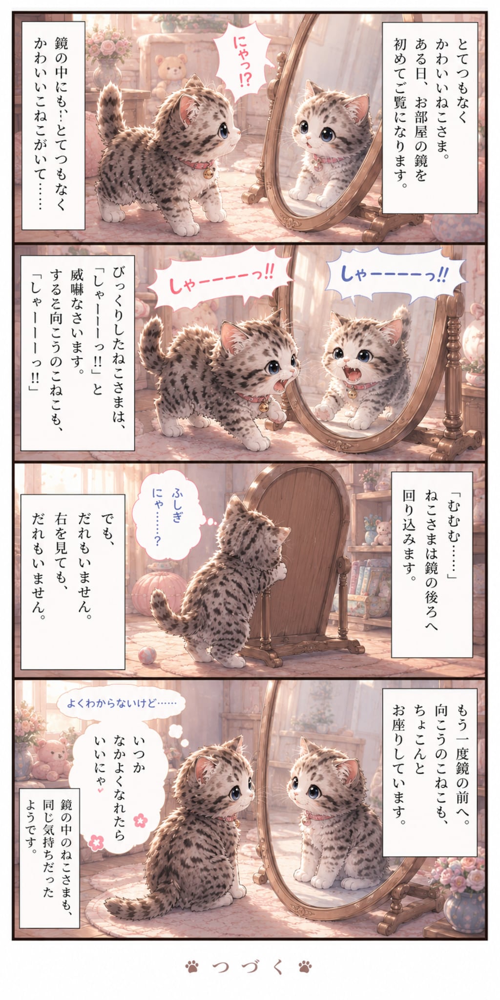 ねこさま、はじめての鏡🪞🐱