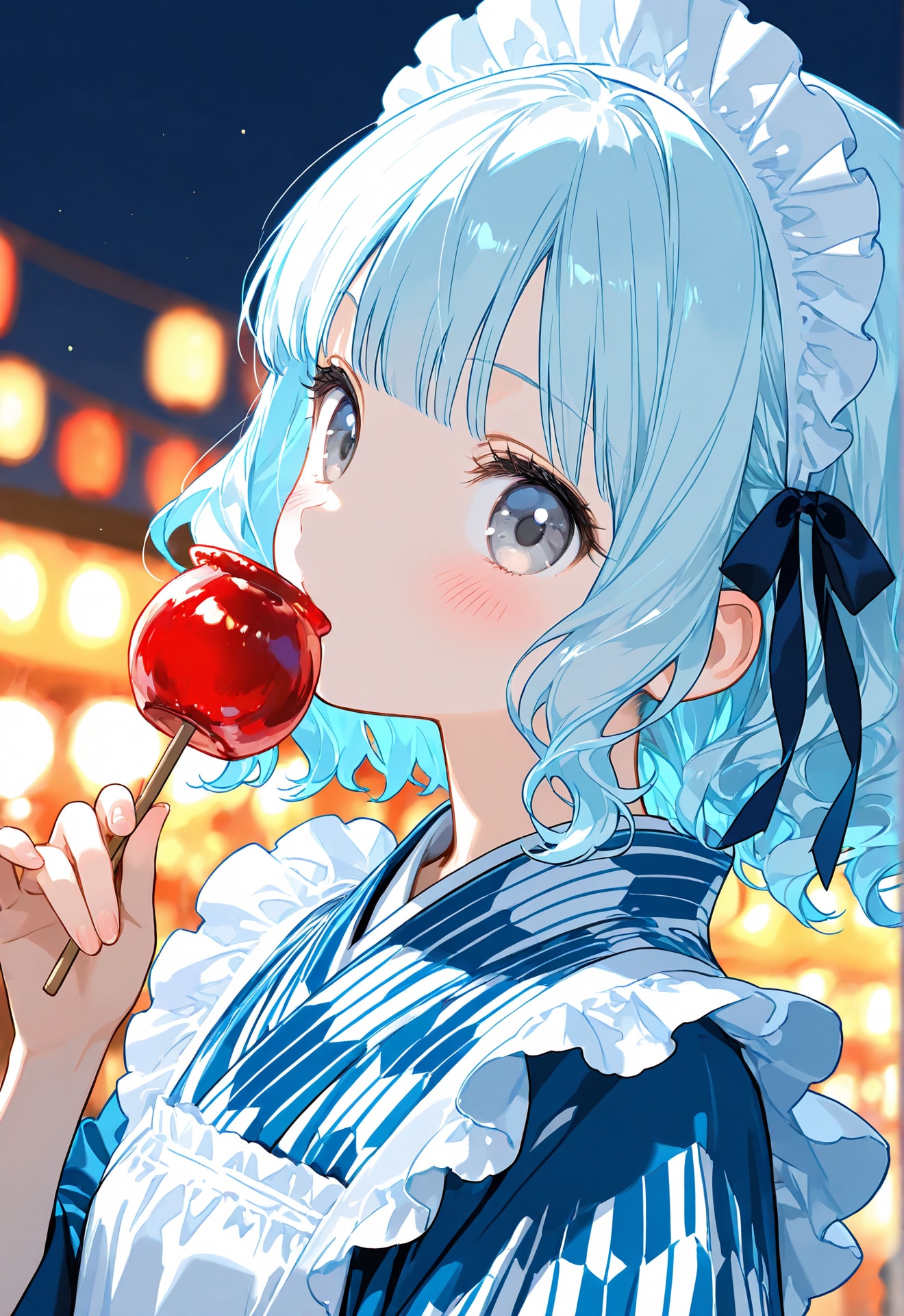 リンゴ飴を舐める青髪ちゃん