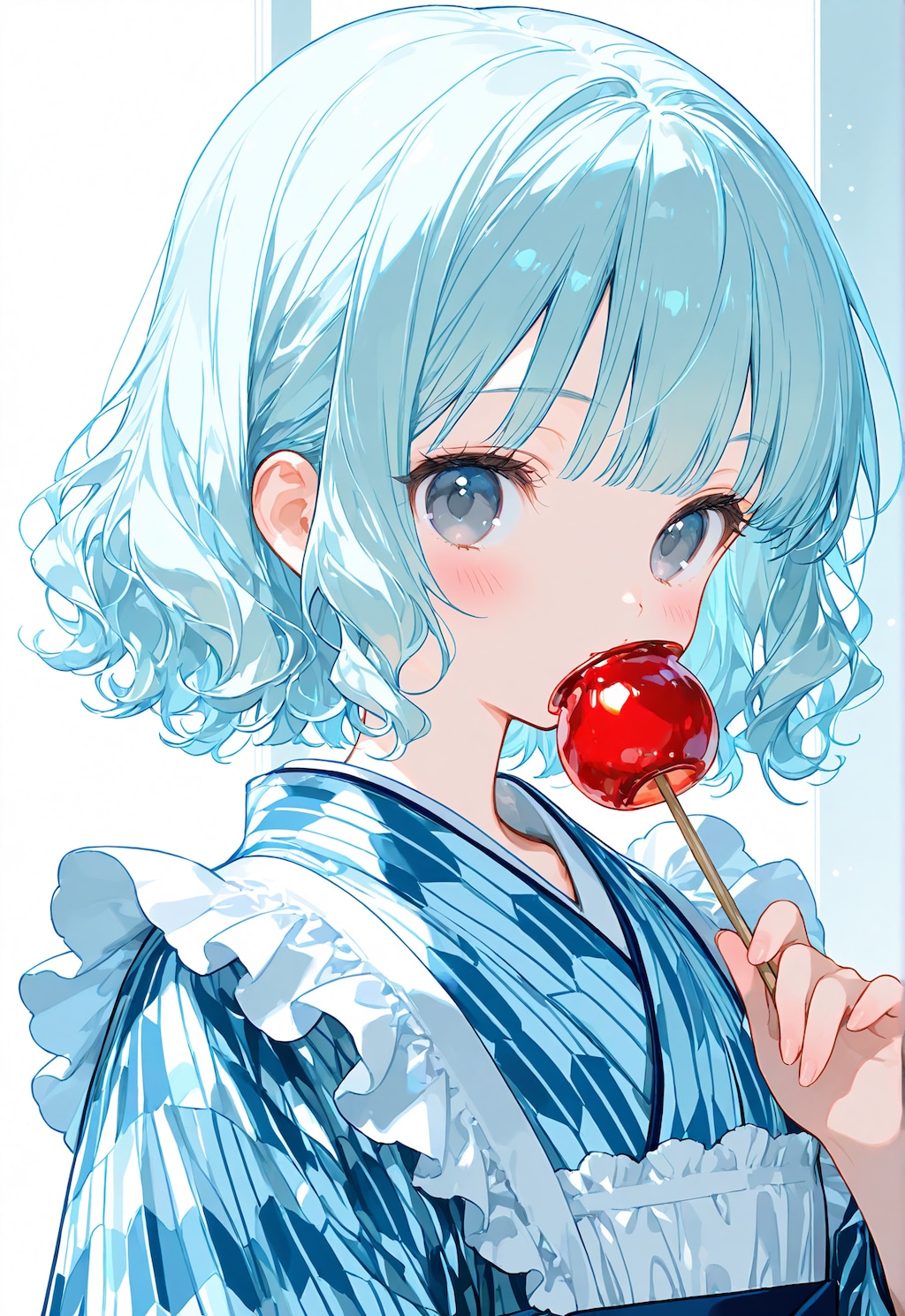 リンゴ飴を舐める青髪ちゃん