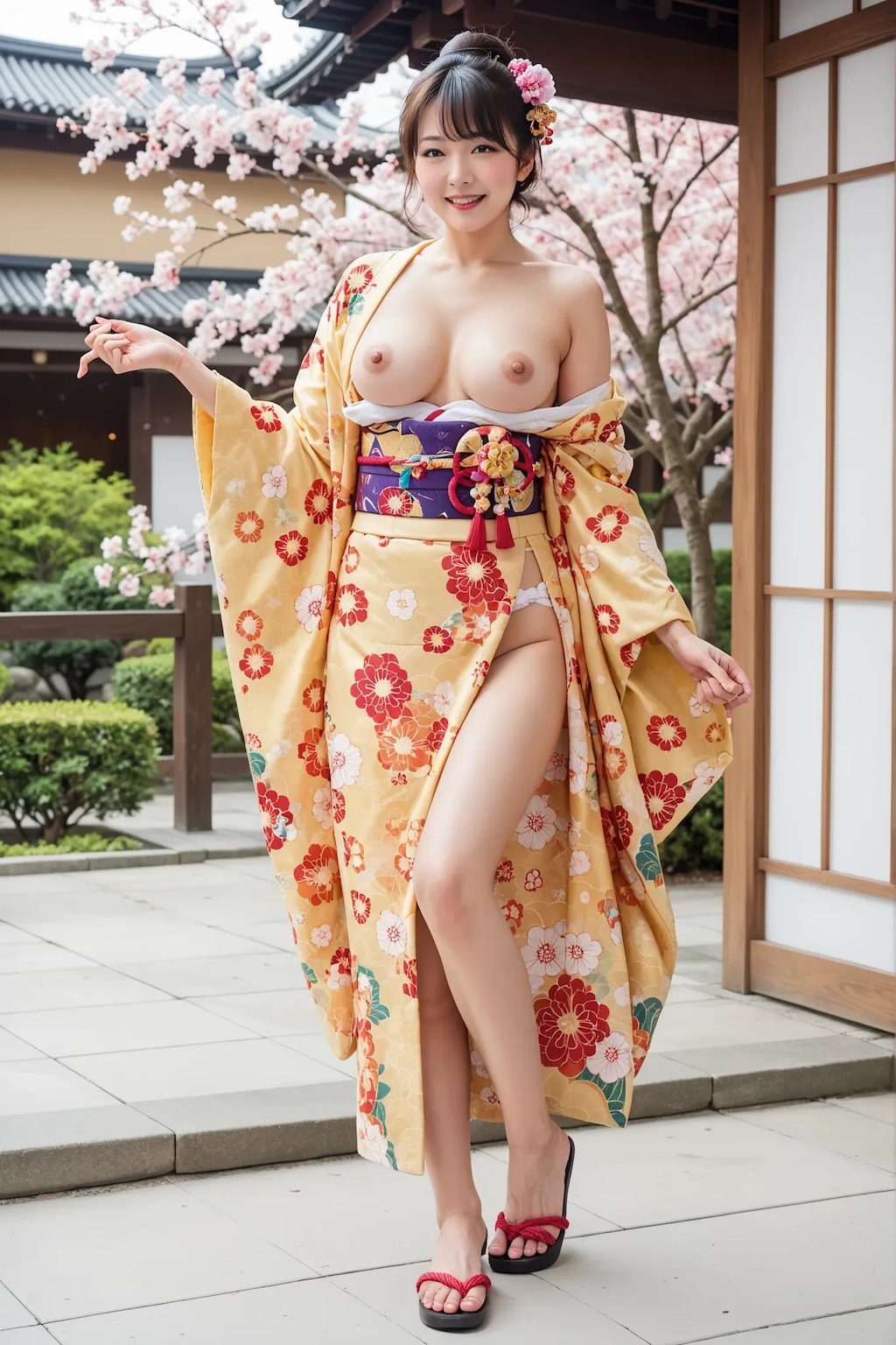 【晴れ着でポロリ】