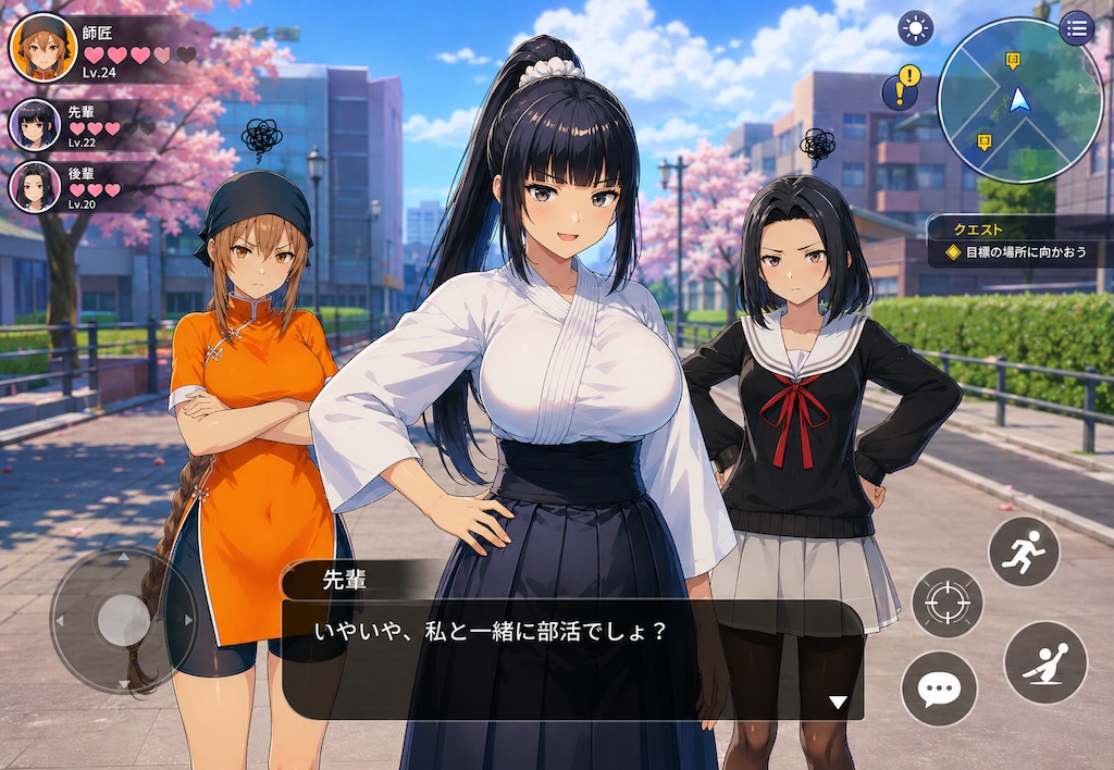 存在しない今風の学園3Dアニメ調オープンワールドRPG
