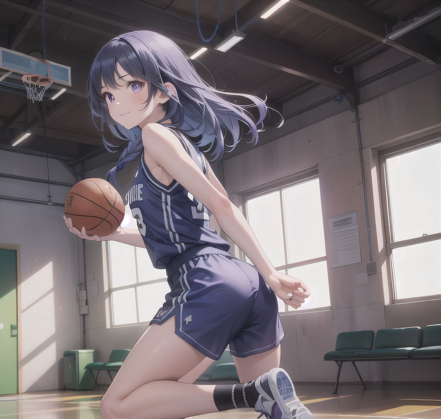 紫髪ロングでユニフォームの少女９ | の人気AIイラスト・グラビア