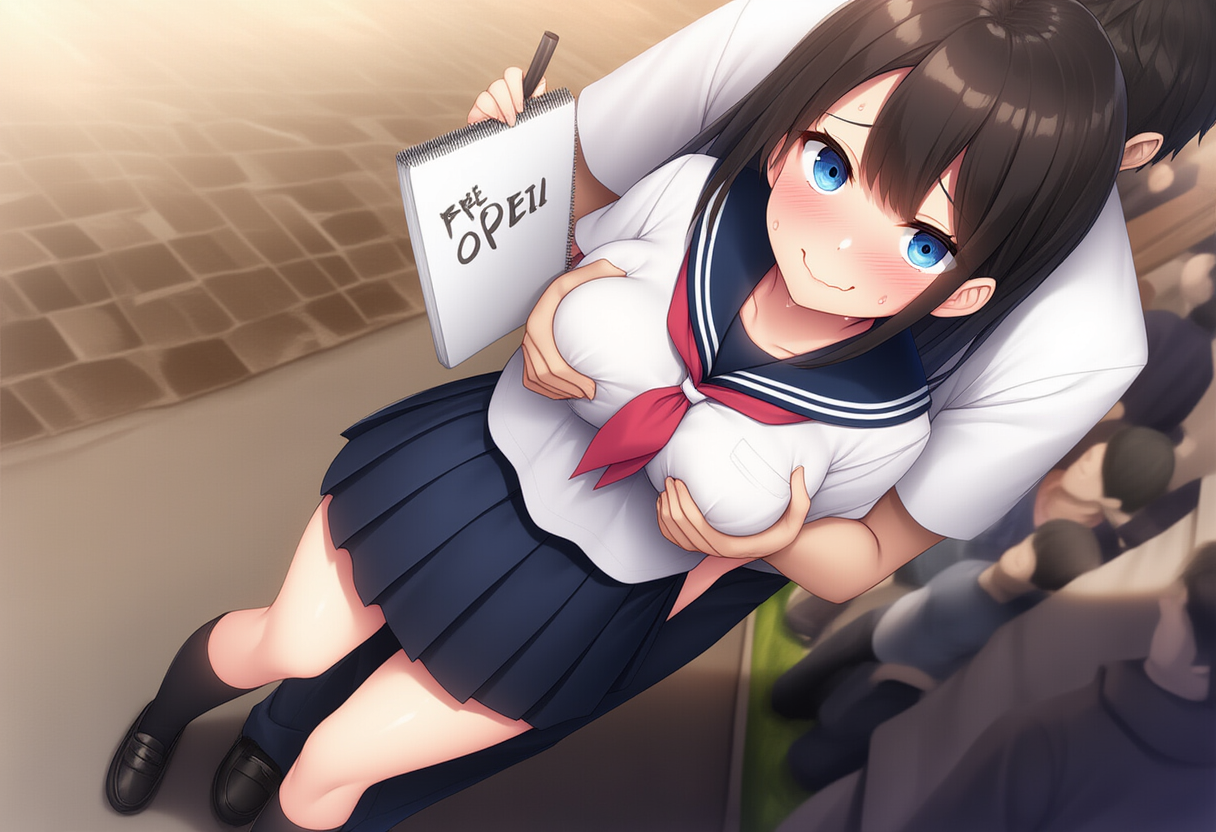 セーラーJKが街中で自由におっぱい揉ませる企画を敢行