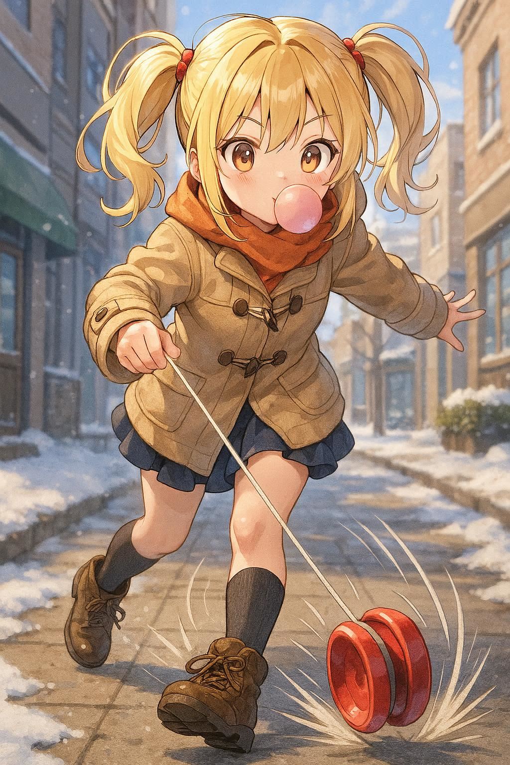 冬の街で犬の散歩 | の人気AIイラスト・グラビア