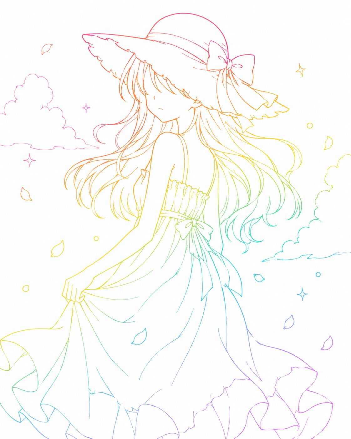 『虹色グラデーションアニメ線画』