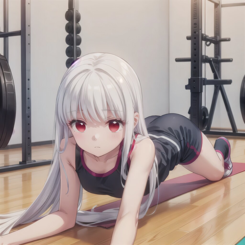 白髪ロングで筋トレの少女３