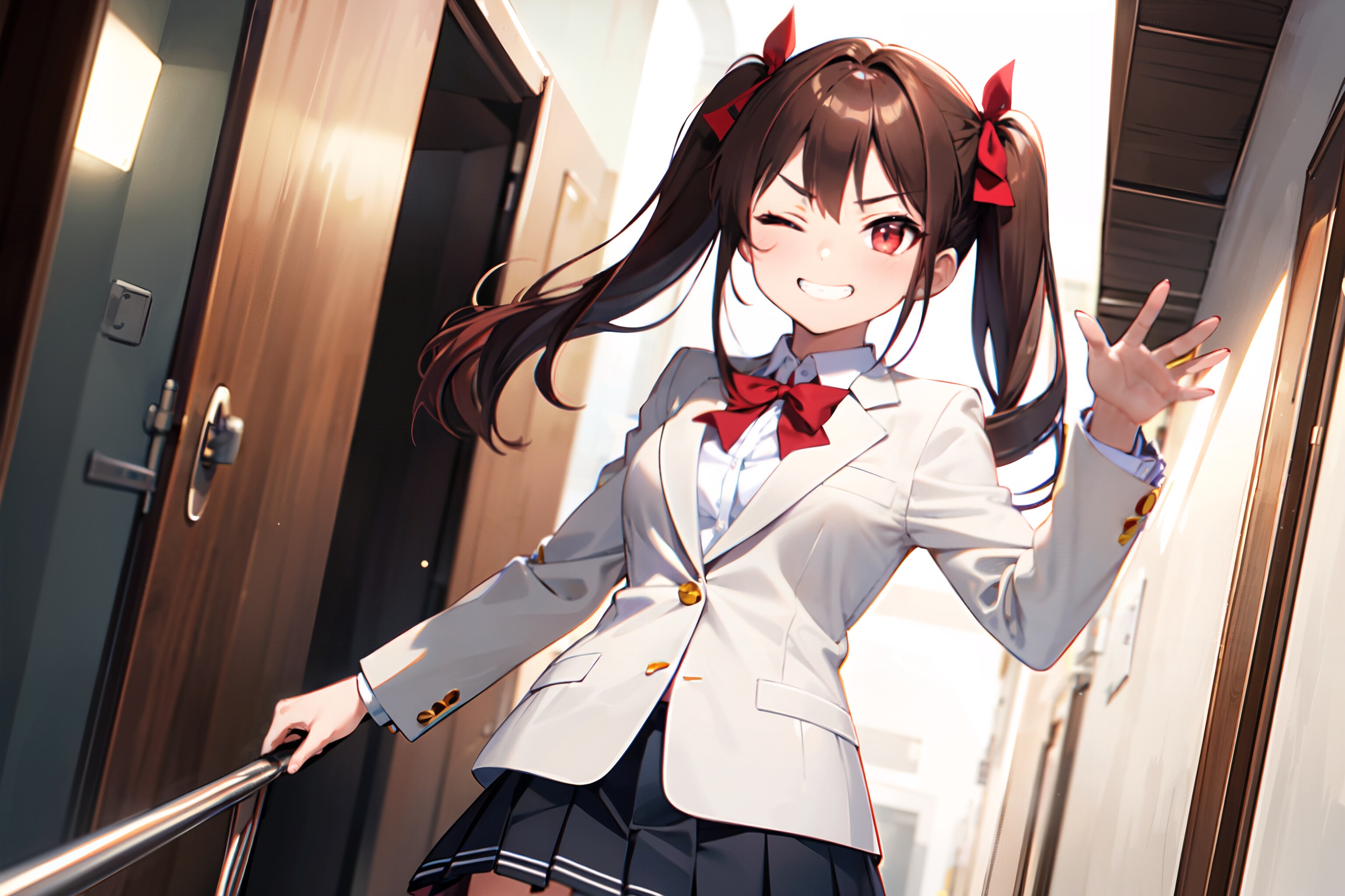 ウィンクする白ブレザー