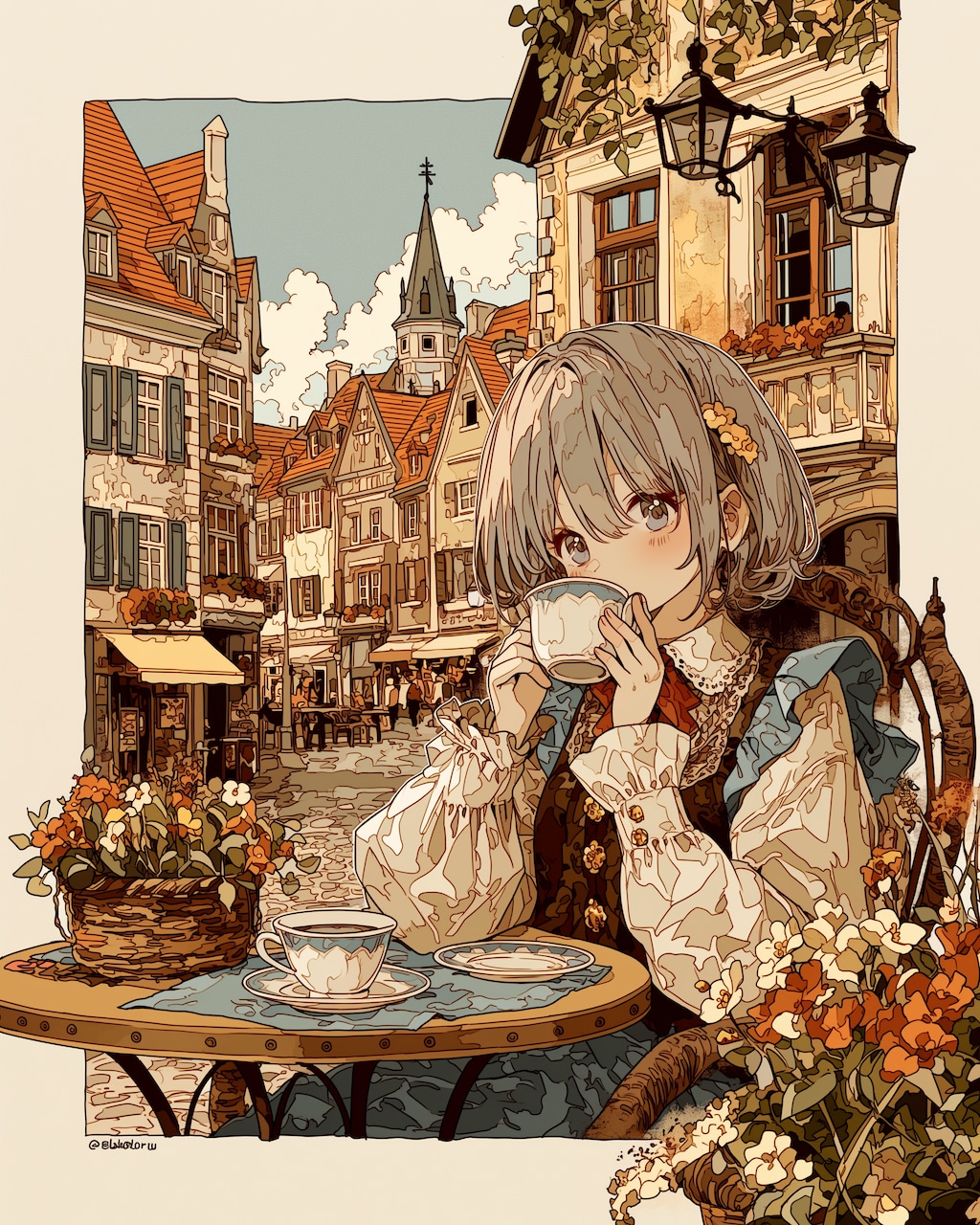 花咲く街角のティータイム