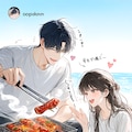 浜辺でBBQする家族 3枚目