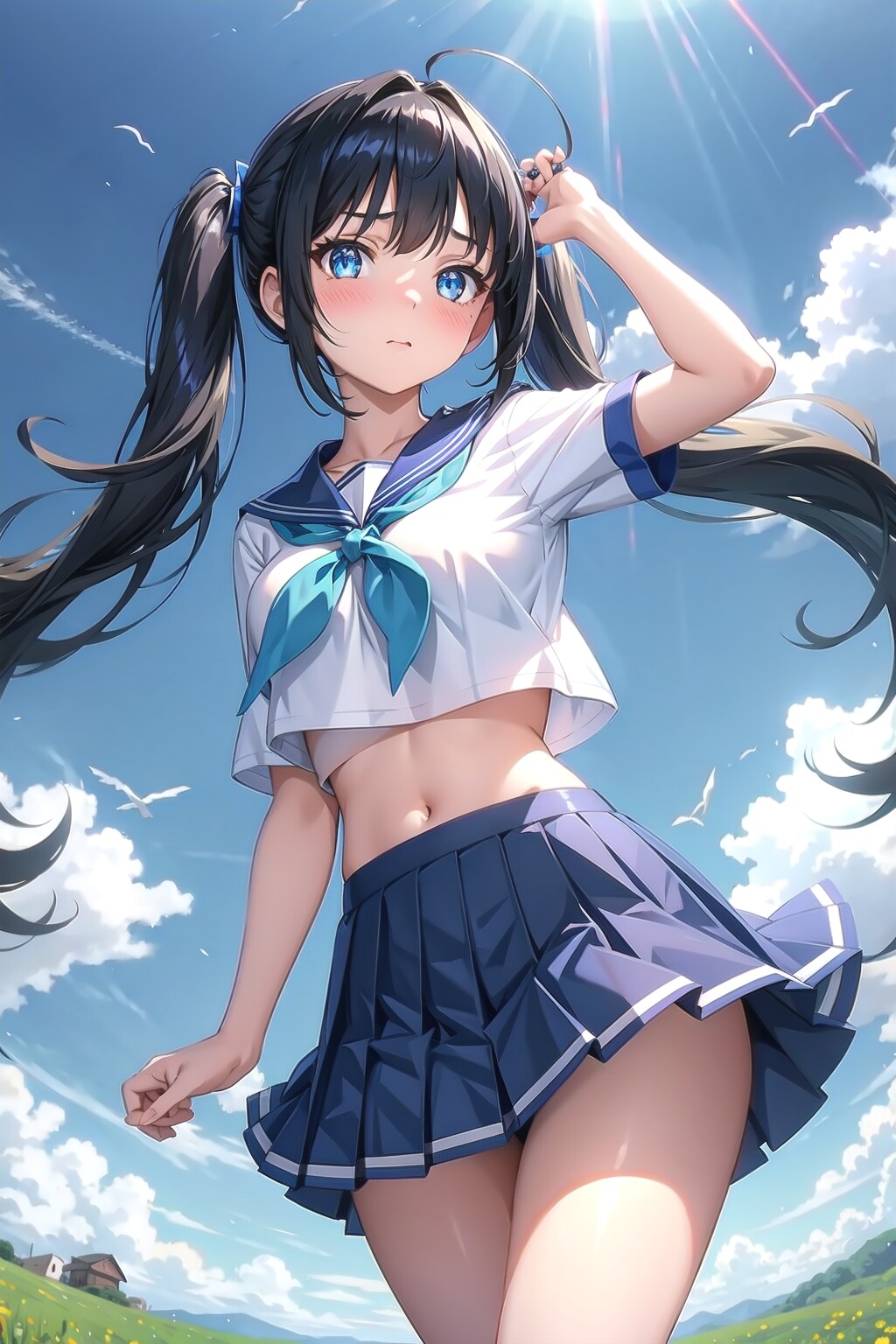 いたずらな風に恥ずかしくなるツインテちゃん