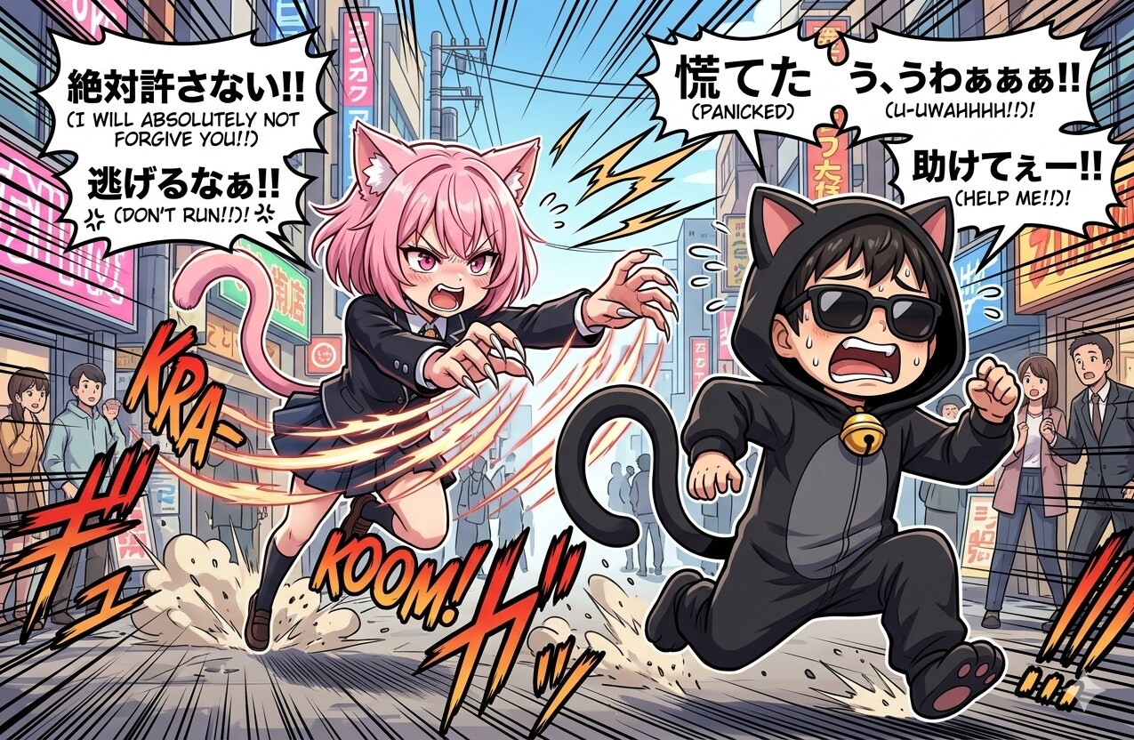 ねこちゃんに追いかけられる作者（おぢさん） | の人気AIイラスト・グラビア