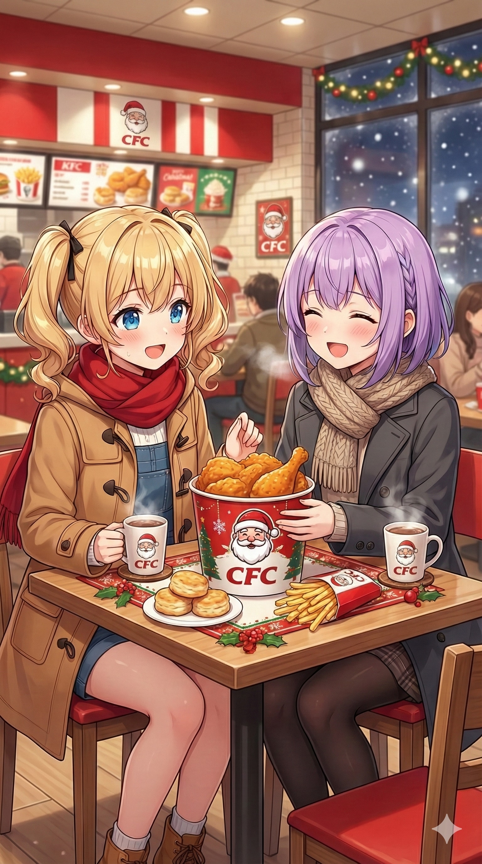 炭酸少女〜オレンジandグレープ🎄クリスマスデートはフライドチキンで〜 | の人気AIイラスト・グラビア