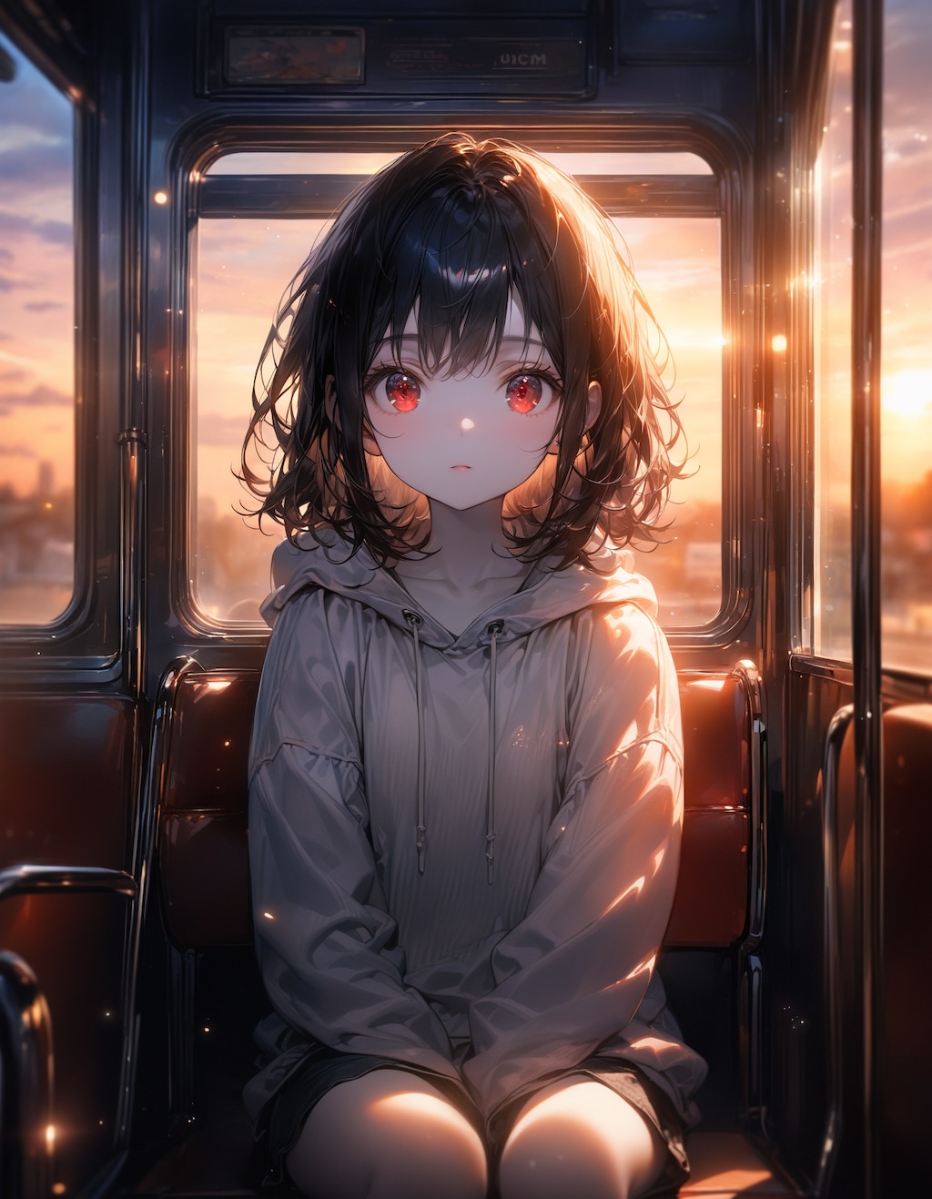 夕暮れ　列車にて