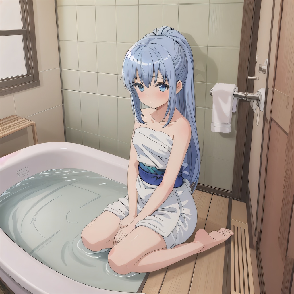 青髪ロングでお風呂の少女３