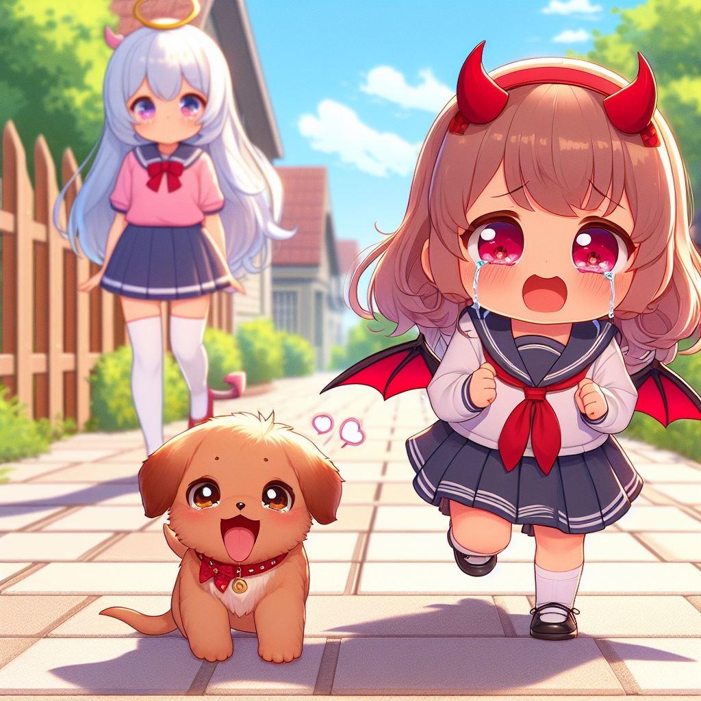 【謎画像】子犬に召喚されて毎日一緒にお散歩する契約を結ばされた悪魔ちゃん