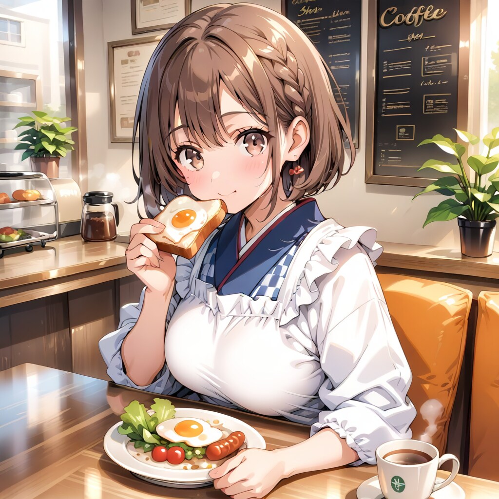 割烹着の妻　良人とモーニング | の人気AIイラスト・グラビア