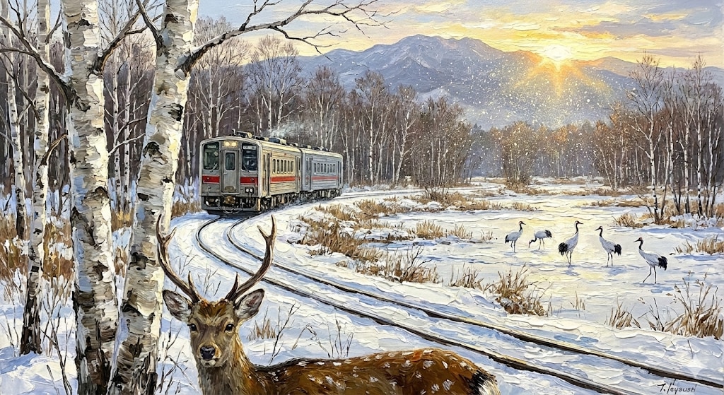 冬の湿原とキハ54