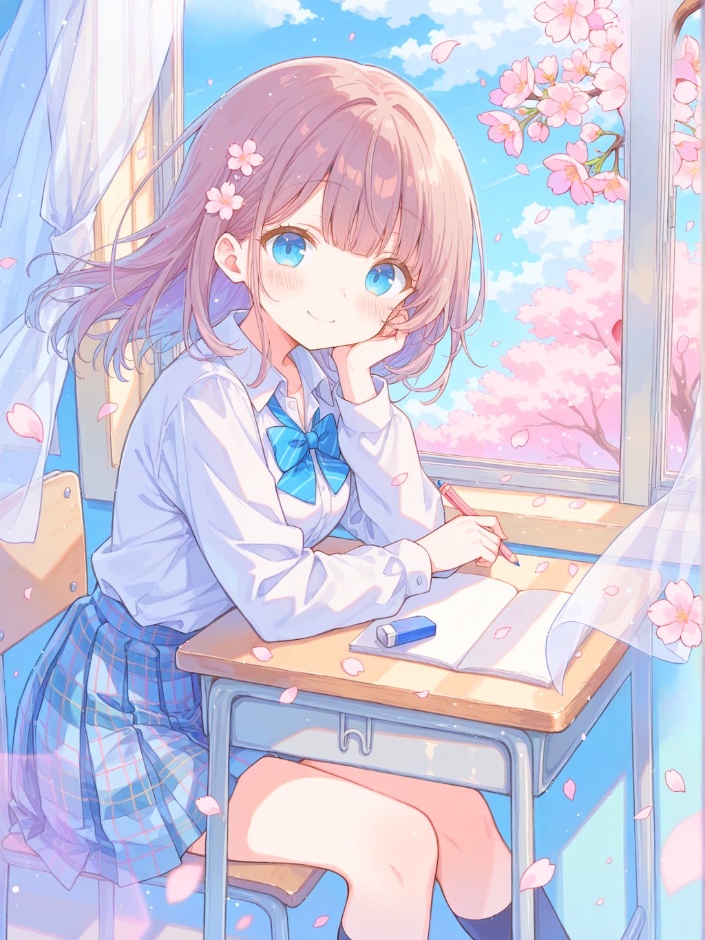 窓から吹き込む桜の花びら