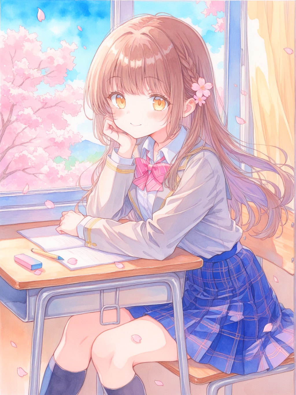 窓から吹き込む桜の花びら