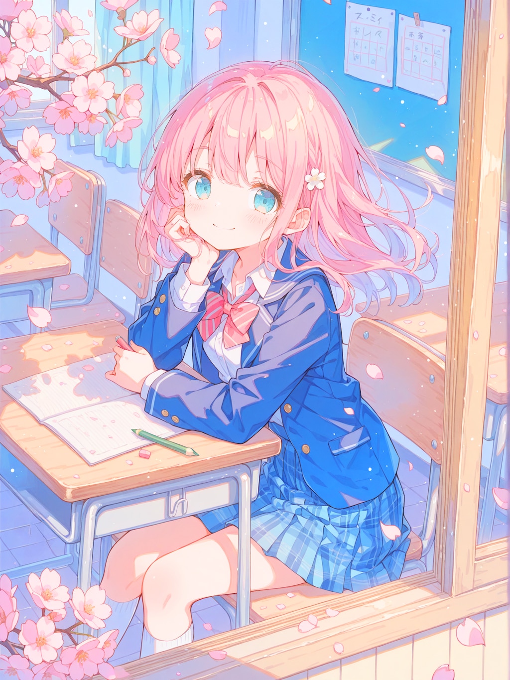 窓から吹き込む桜の花びら