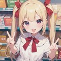 お菓子売り場でピースしてる小さな女の子 2枚目
