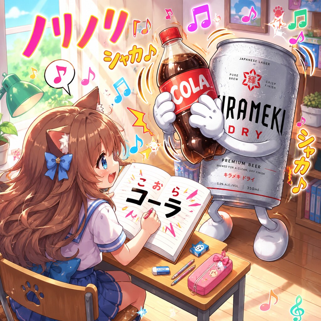 コーラにルビを振る小さな女の子