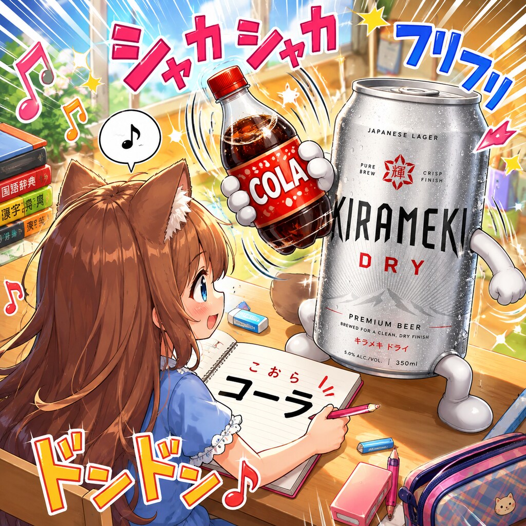 コーラにルビを振る小さな女の子