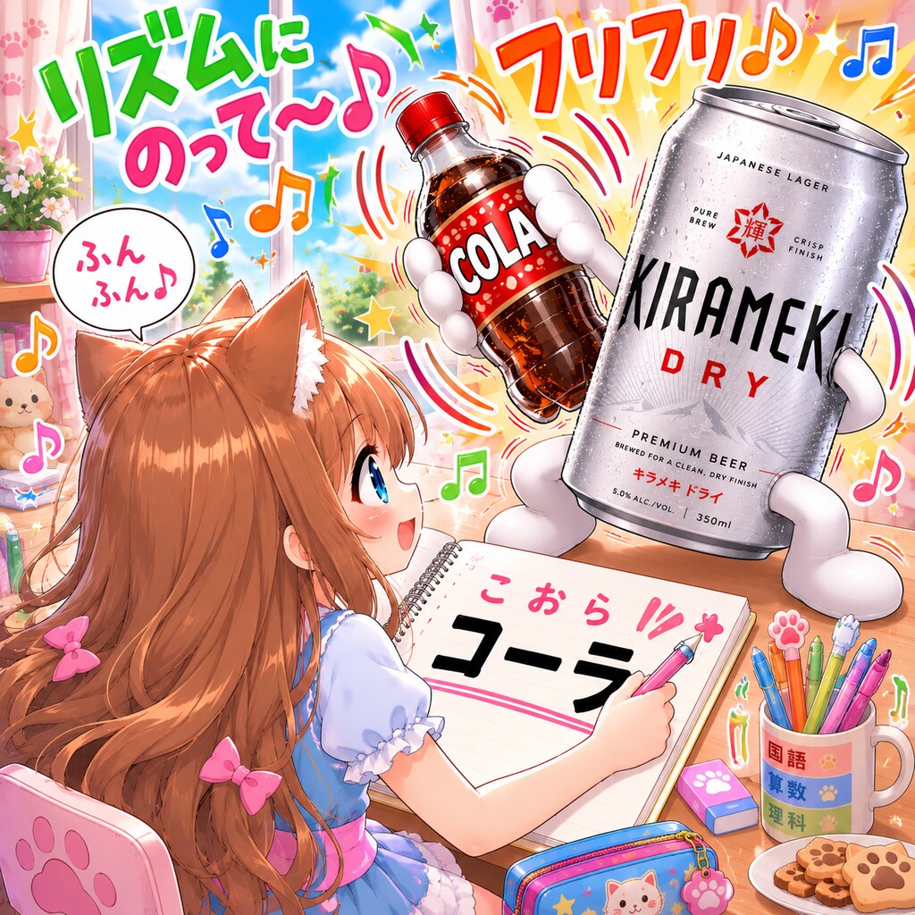 コーラにルビを振る小さな女の子