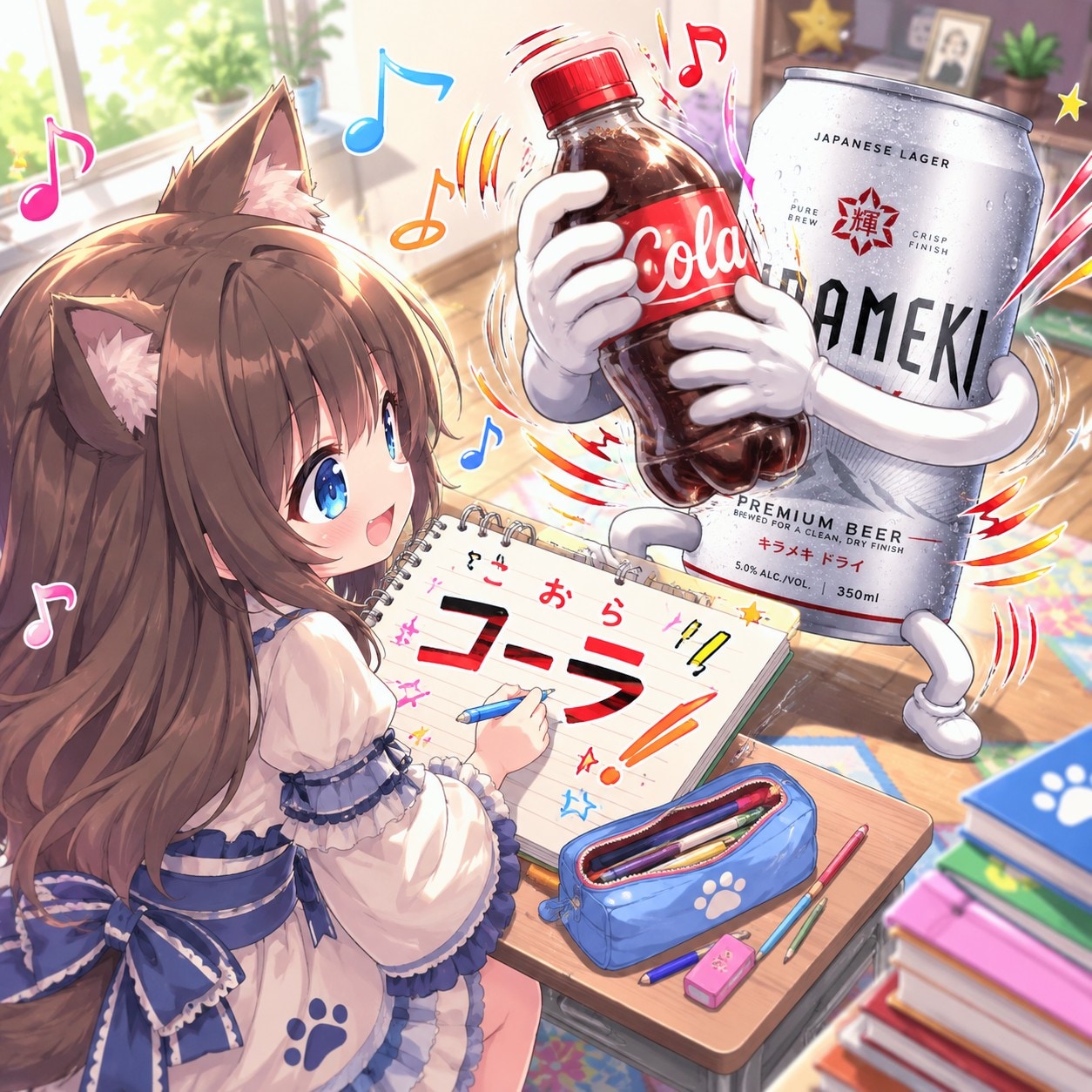 コーラにルビを振る小さな女の子