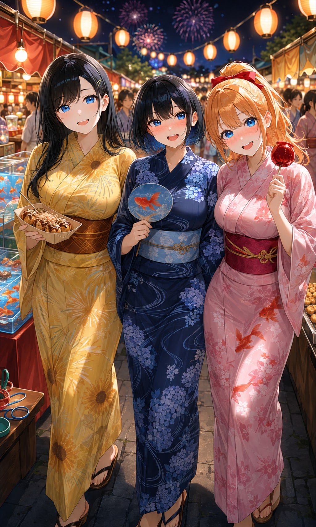 浴衣の３人娘