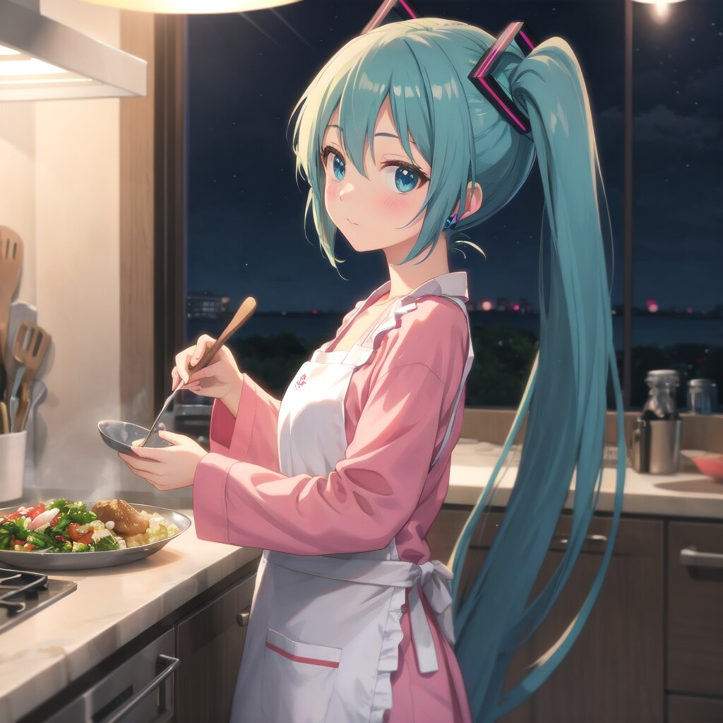 ミクさん、料理中