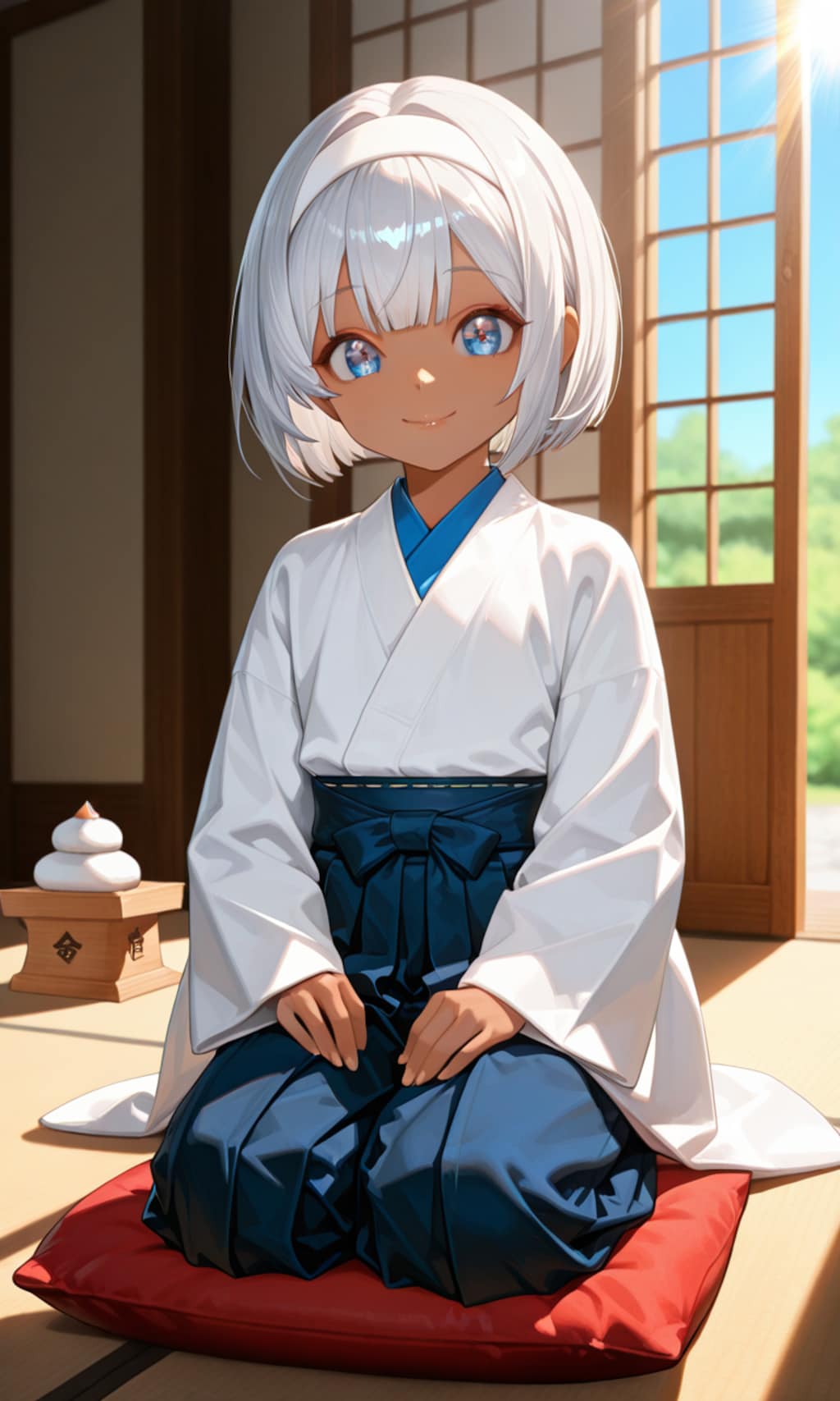 少年と鏡餅