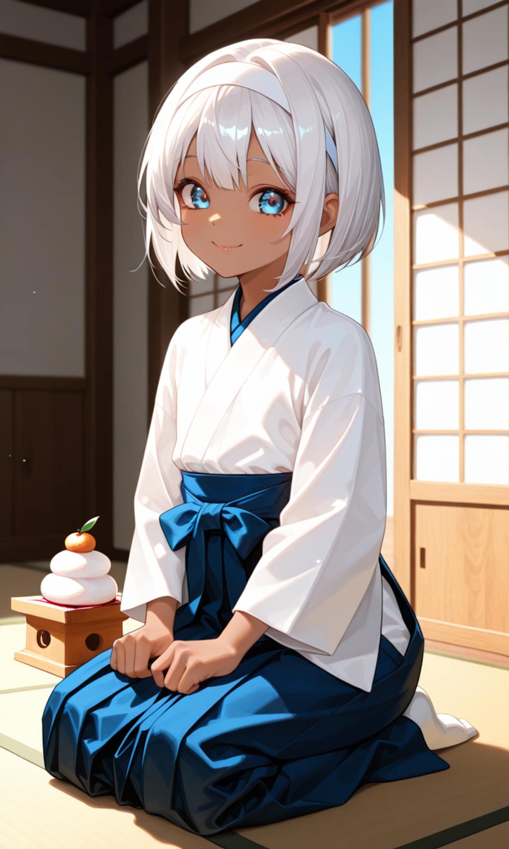 少年と鏡餅