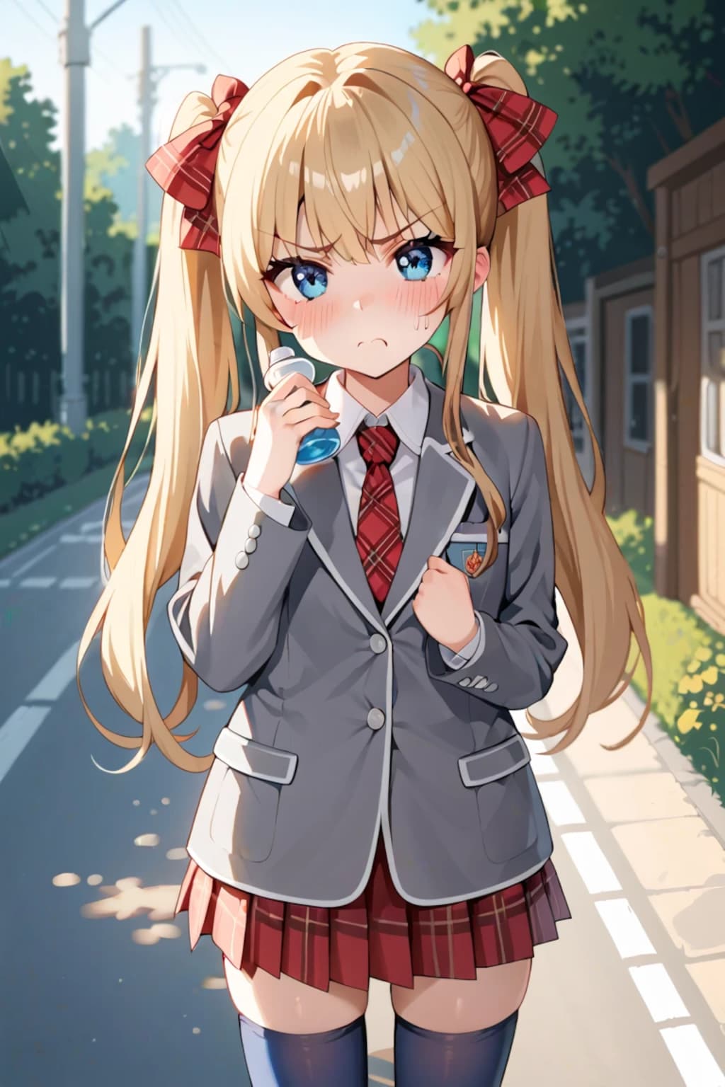 照れたツインテール女子高生😆