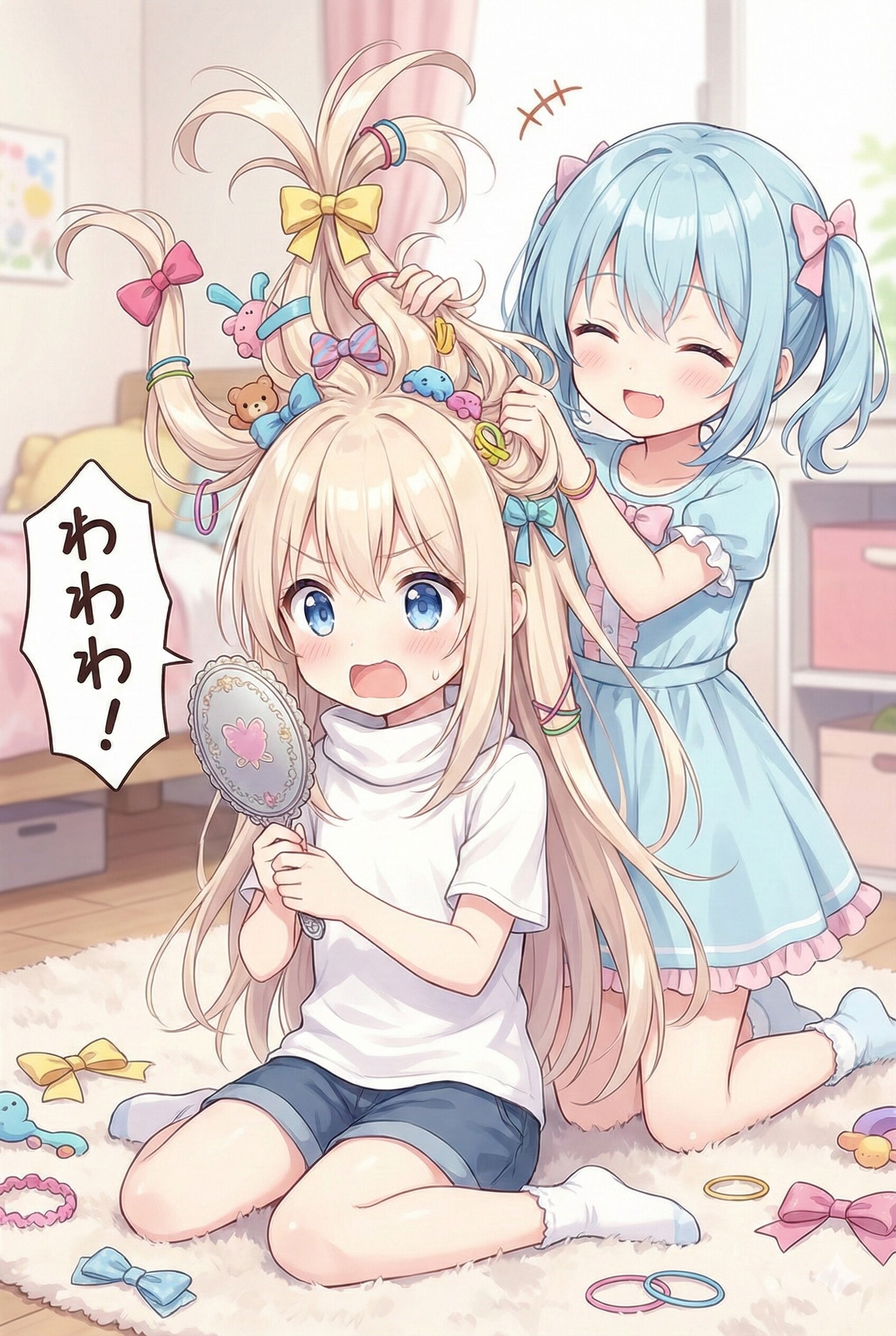 髪結ってあげるねー😁ちょっとだけアレンジしよ🎀 | の人気AIイラスト・グラビア