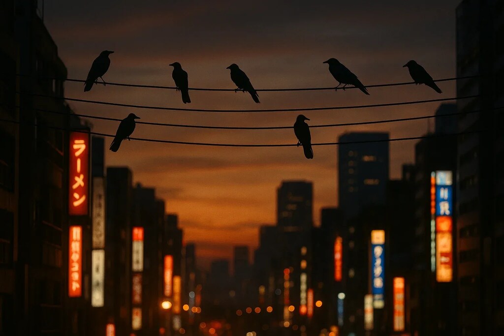 夕焼け空にカラスの五線譜