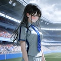 サッカースタジアムにて。哀しい顔の葵さん(PixAI版) 3枚目