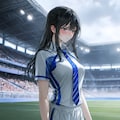 サッカースタジアムにて。哀しい顔の葵さん(PixAI版) 2枚目