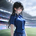 サッカースタジアムにて。哀しい顔の葵さん(PixAI版) 4枚目
