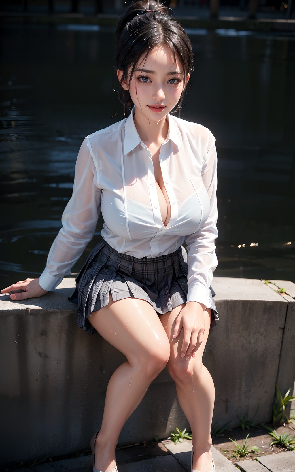 豊満なお山がスケスケのびしょ濡れJK達