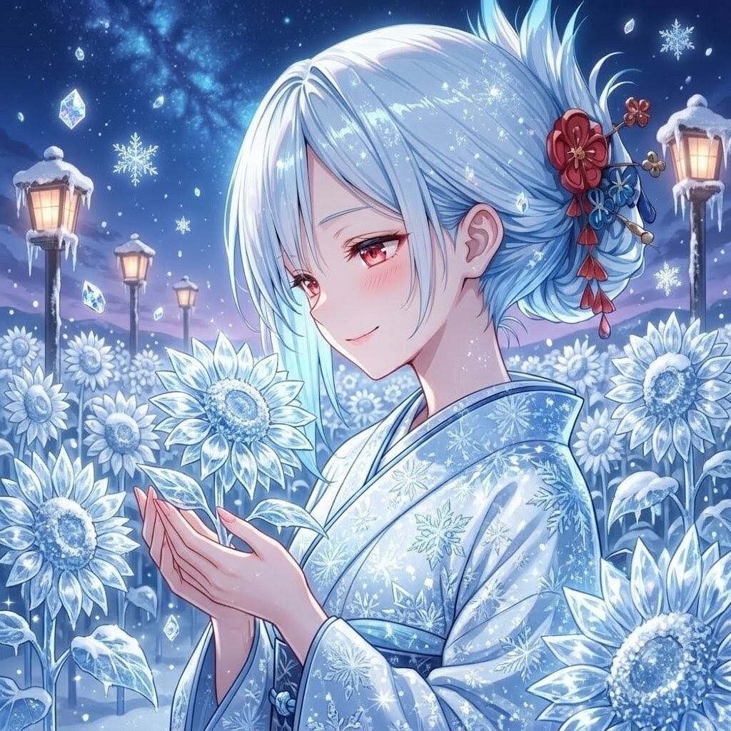 冬のヒマワリと雪女