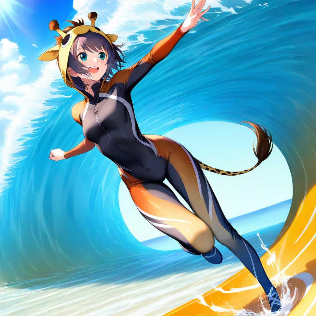 波乗りキリンフーディーお姉さん